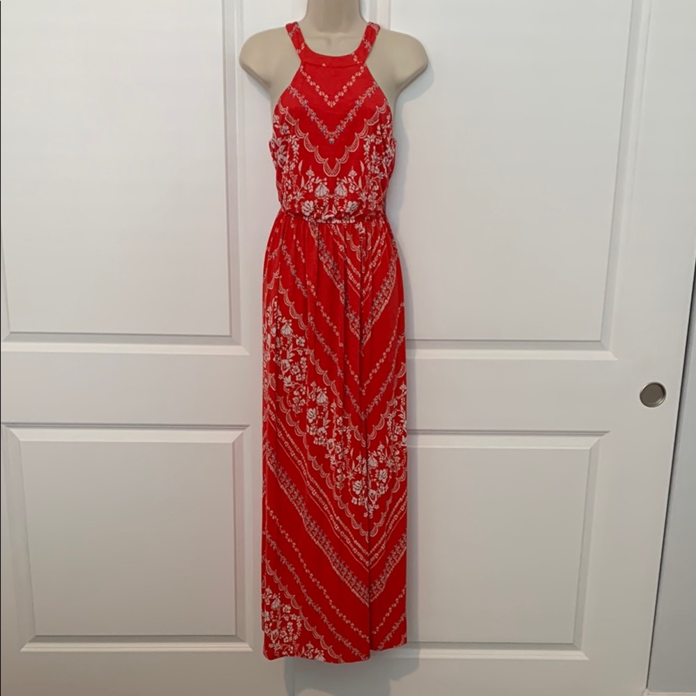Three Hearts Red Sleeveless Halter Maxi Dress